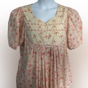 Laura Tyler Vintage Floral Dress 100% Cotton Midi Dress in Pink and Cream 1X
